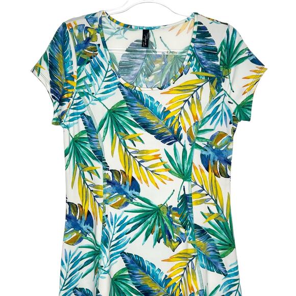 FASHQUE STUDIO Tropical Leaf Print Short Sleeve T-Shirt Dress Quick Dry Size M - Picture 3 of 9